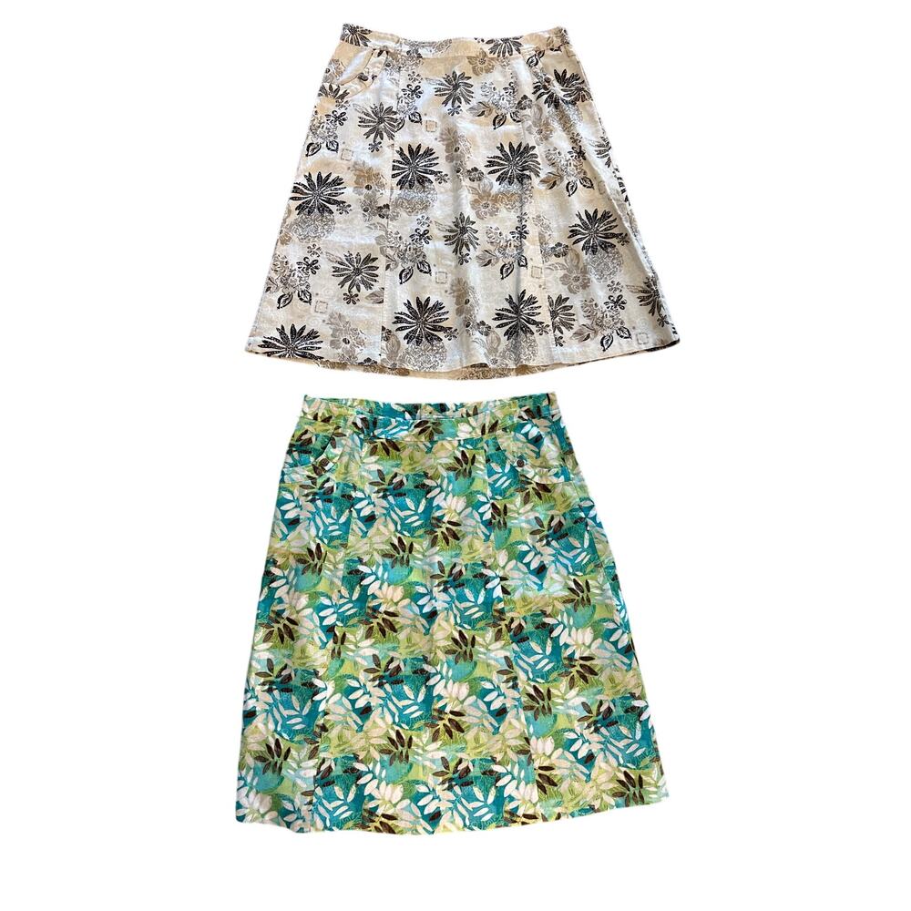 Christopher & Banks Linen Blend Floral A-Line Skirts Lot of 2 Size 14 Summer